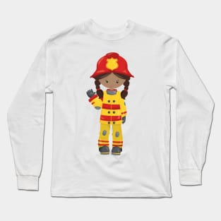 African American Girl, Girl Fireman, Firefighter Long Sleeve T-Shirt